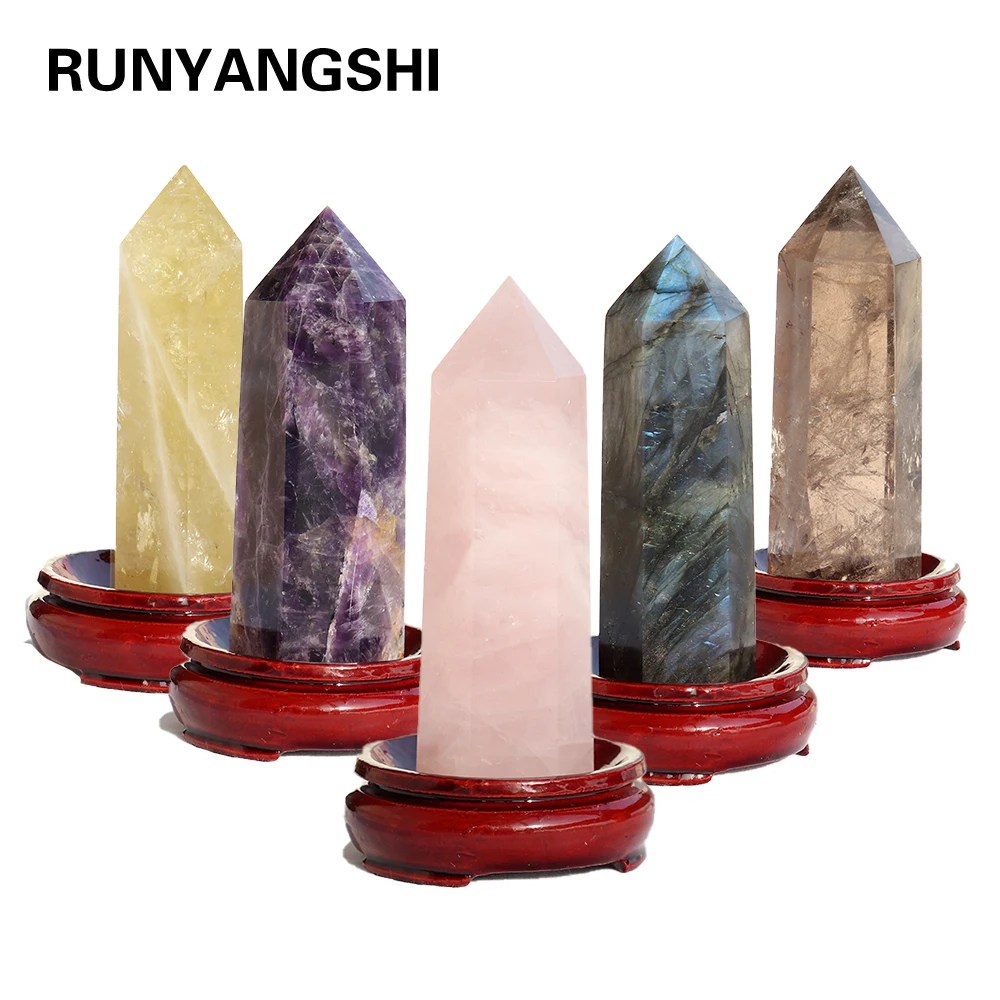 

1pc Natural crystal column Magic wand Rose quartz crystal point Amethyst tower Mineral Ornament Repair Stick Family