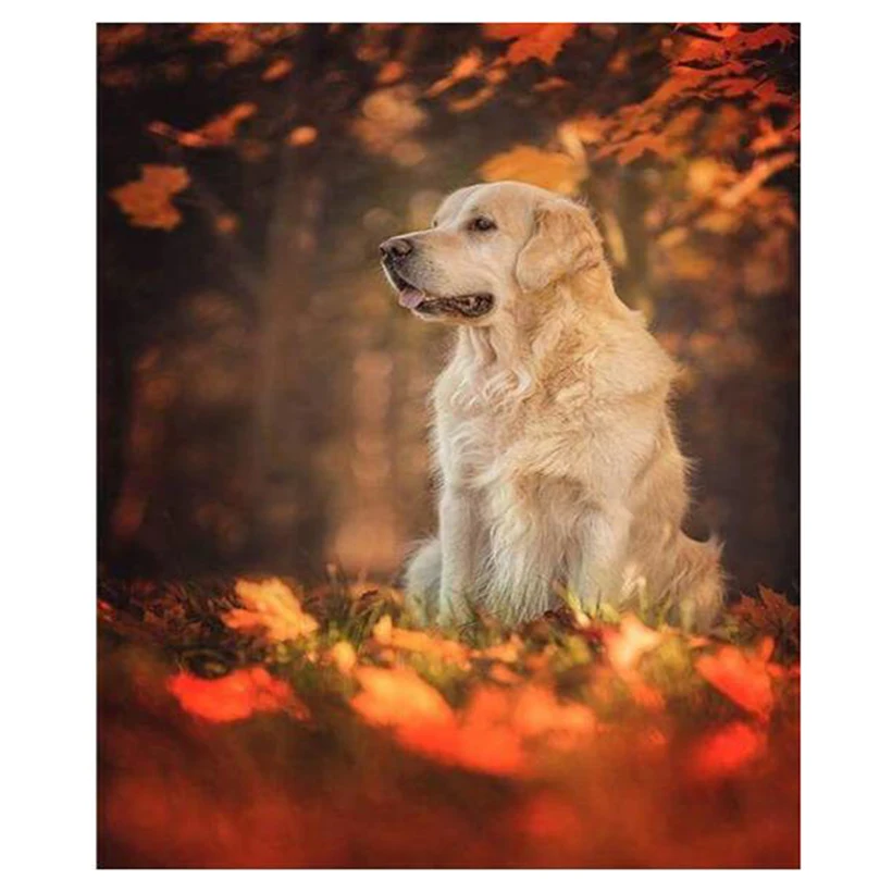 Полноразмерная 5D мозаика сделай сам с вышивкой собака и опавшие листья алмазная