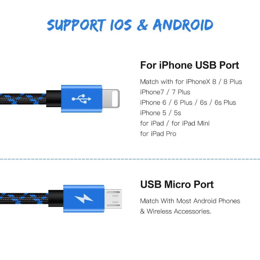VOXLINK 2 в 1 USB кабель Micro 8Pin usb кабель для зарядки и передачи данных для iPhone x 8 8plus 6 6s samsung htc huawei Xiaomi USB TypeC кабель