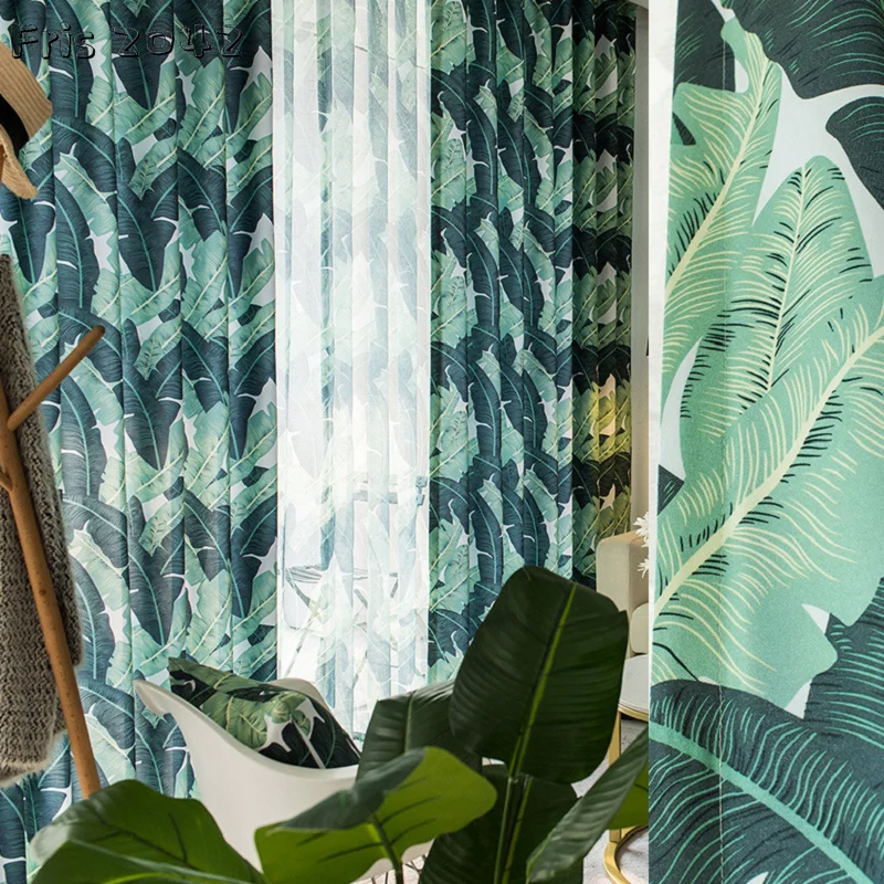 

Tropical Rain Forest Leaves Nordic Blackout Curtains Finished Custom Curtains for Living Dining Room Bedroom