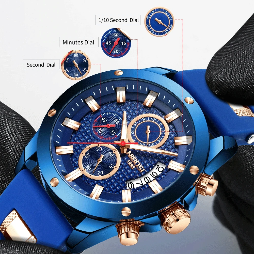 Мужские кварцевые часы с хронографом силиконовым ремешком|Кварцевые мужские