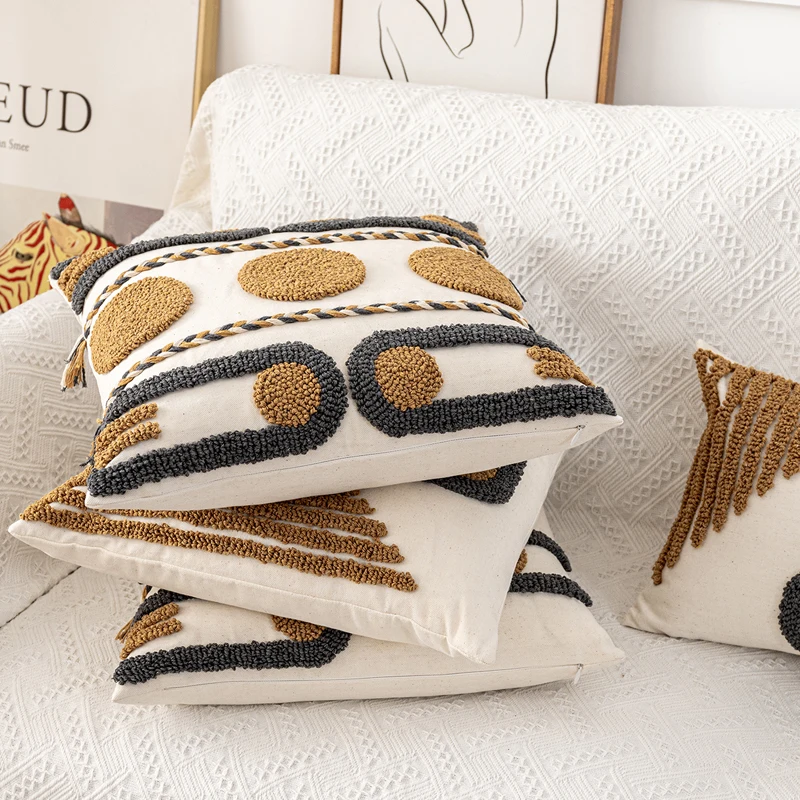Boho Style Cushion Cover 45x45cm/30x50cm Cotton pillow cover Coffee Loop Tufted for Home decoration Netural Living Room Bedroom | Дом и сад
