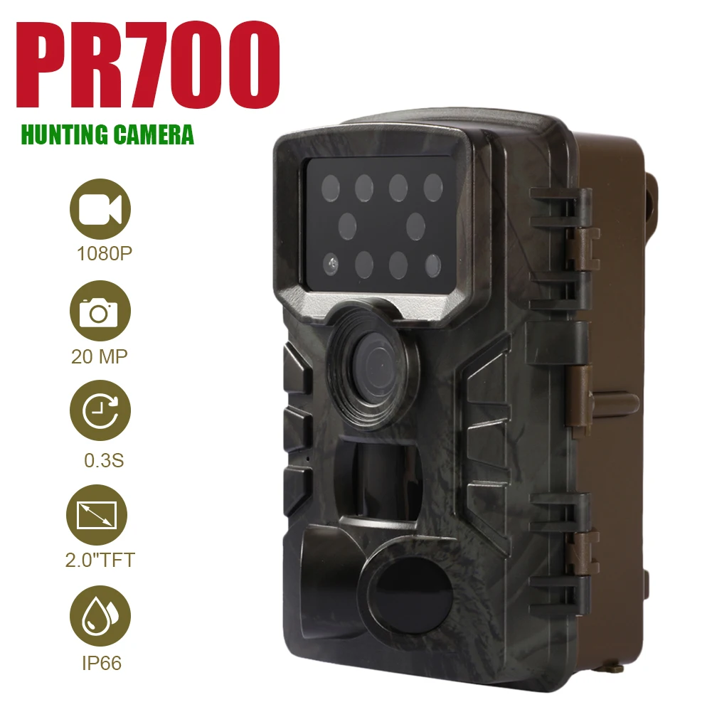 

Охотничья тропическая камера 20 МП 1080P, водонепроницаемая инфракрасная камера с ночным видением, камера наблюдения за дикой природой PR700