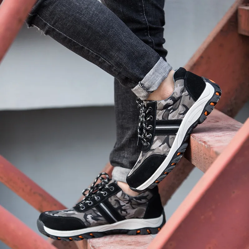 

LITTHING Men Safety Shoes Men Work Boots Camouflage Steel Toe Boots Men Outdoor Work Shoes Air Mesh Safety Boots Casual Shoes