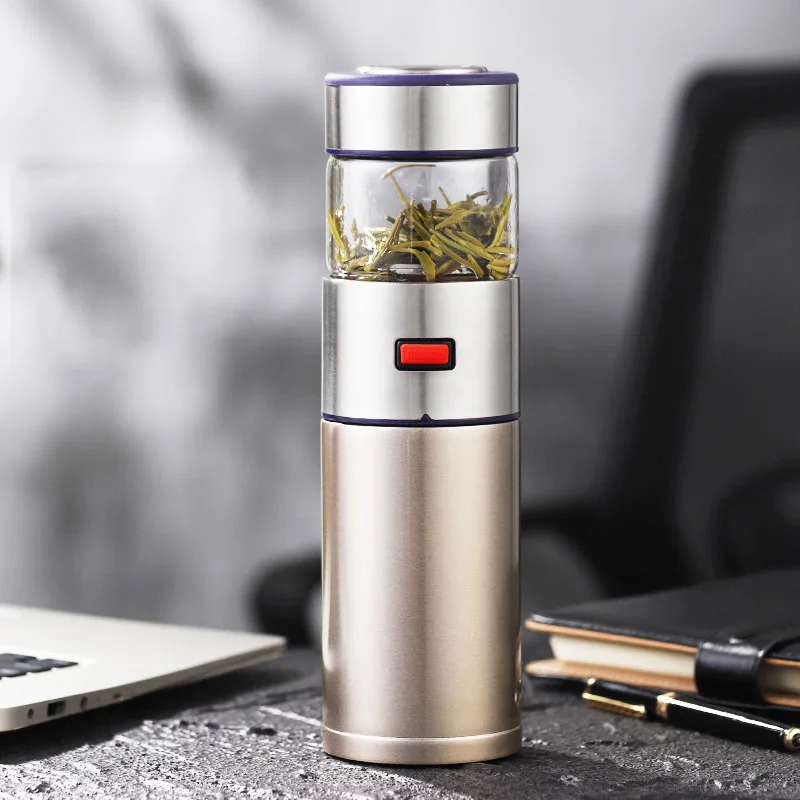570ml Blue Термос для заварки чая из нержавеющей стали 304, вакуумные склянки и бутылки с чайным фильтром, две крышки - Цвет: 570ml Blue