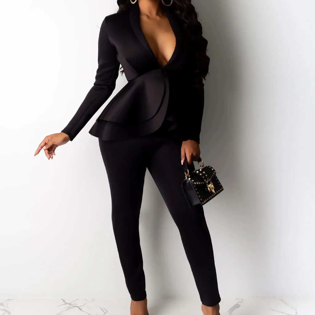 Женский спортивный костюм из двух предметов зимний женский модный однотонный с V