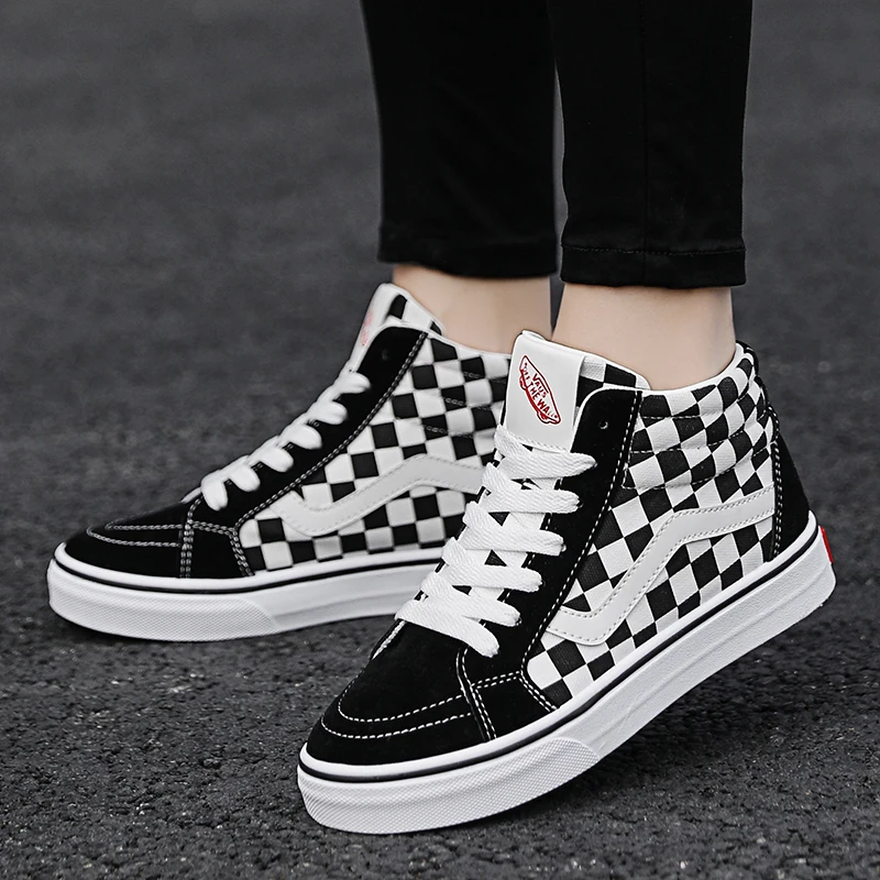 

Couple shoes high to help classic canvas shoes flat shoes checkerboard black and white lattice 1
