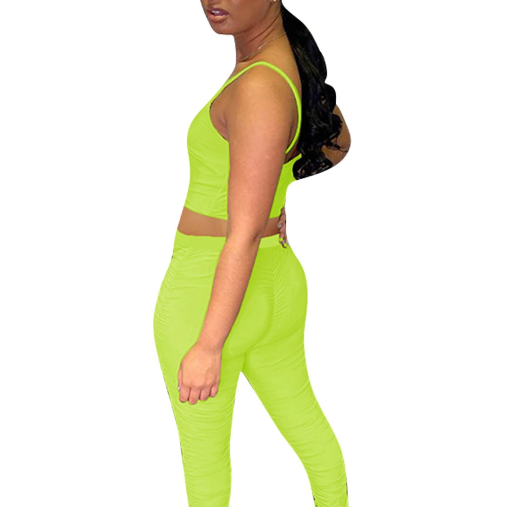 

Women Vest Top Leggings Sexy Low-cut Simple Solid Color Style Summer Clothing
