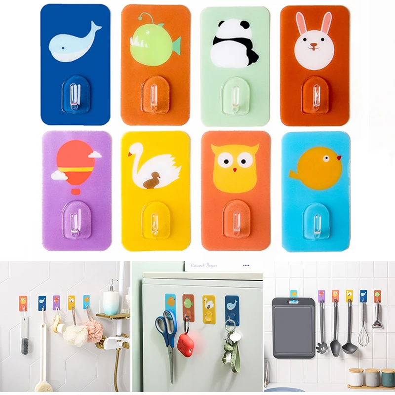 

HOT Cartoon Wall-mounted Hook Strong Home Self-adhesive Water-proof Stick Hook Traceless No Hole for Bathroom Toilet NDS