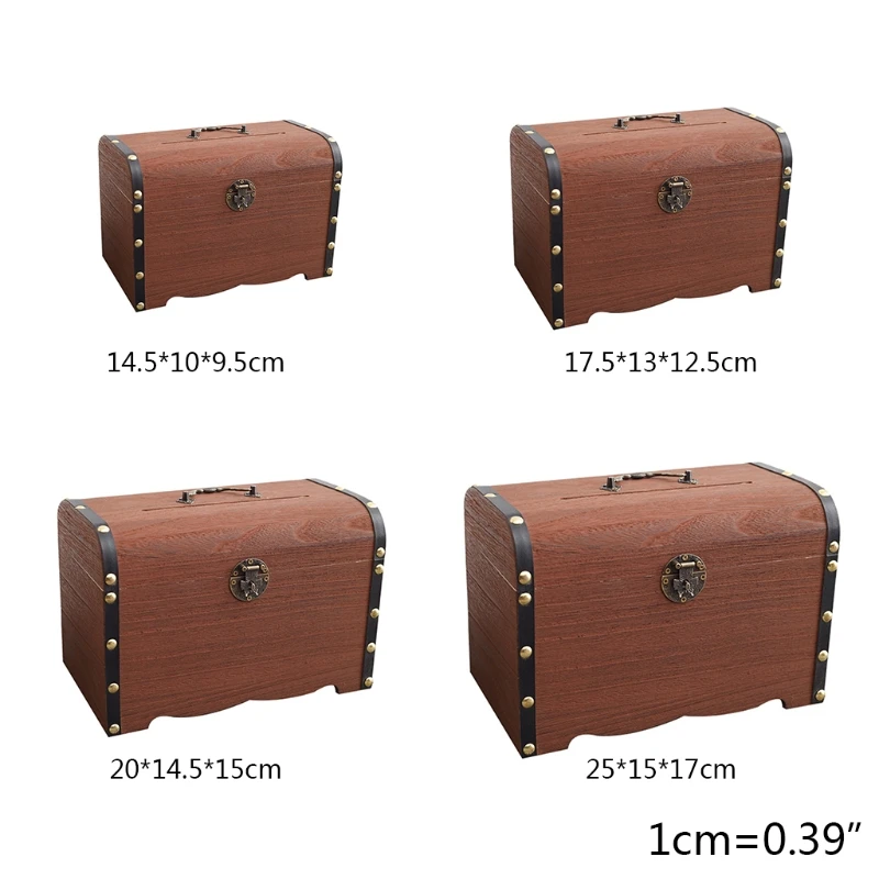

Retro Wooden Treasure Chest Money Bank with Lock Decorative Storage Box for Keepsakes, Money, Jewelry, Toy Treasures