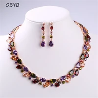 obyb brand mona lisa jewelry set for women luxury colorful cubic zirconia necklace earrings for bridal wedding engagement gifts