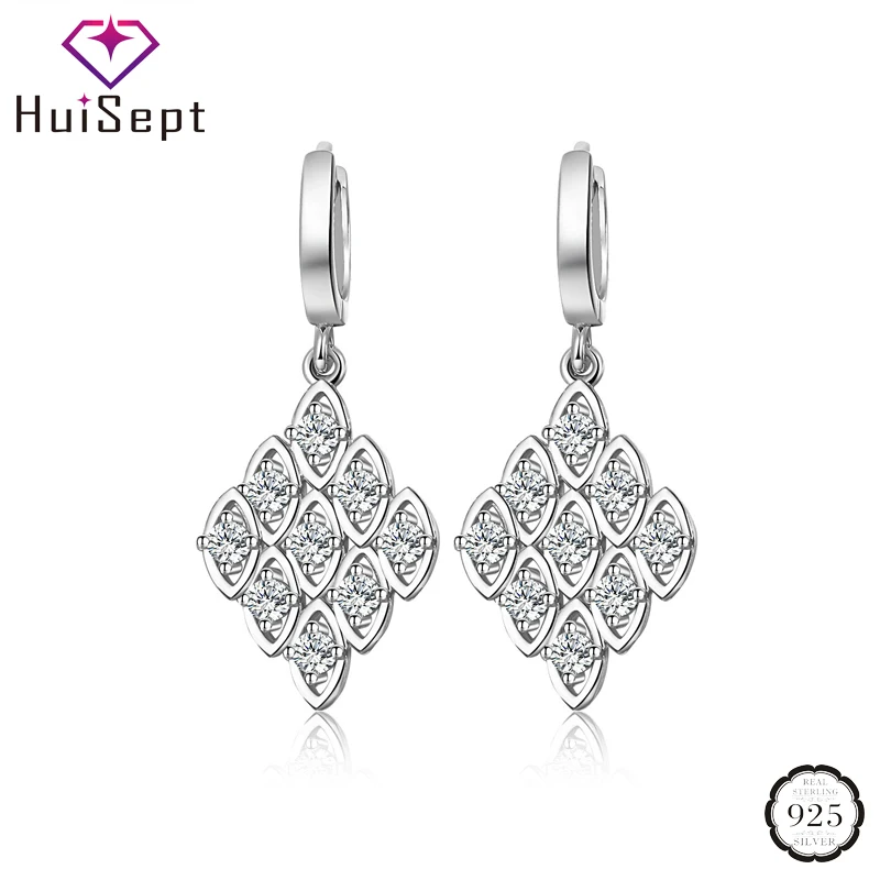 Женские серьги-подвески с ромбовидным аметистом HuiSept вечерние серьги из серебра