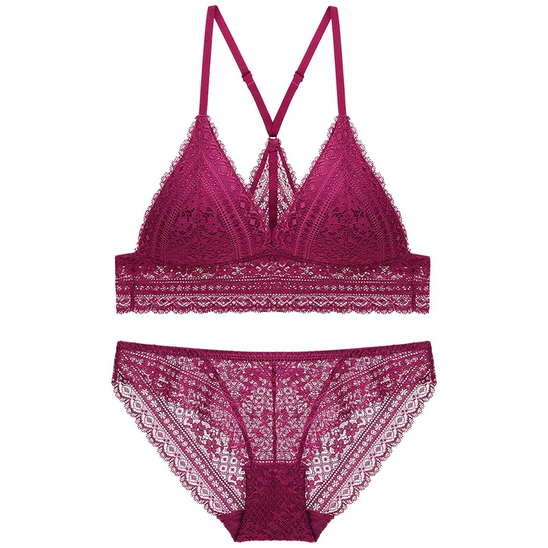 Красный и низким вырезом на спине кружевной бюстгальтер трусики Комплекты Для