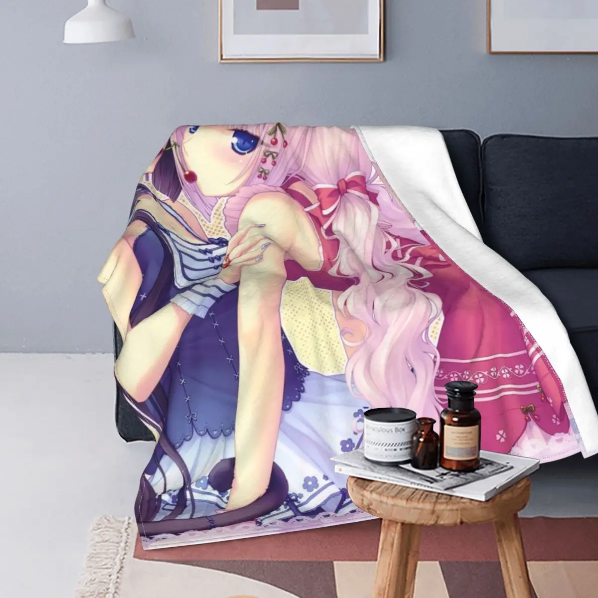 

Nekopara Anime Knitted Blanket Chocola Vanilla Sexy Kawaii Fleece Throw Blanket Airplane Travel Decoration Lightweight Bedsprea