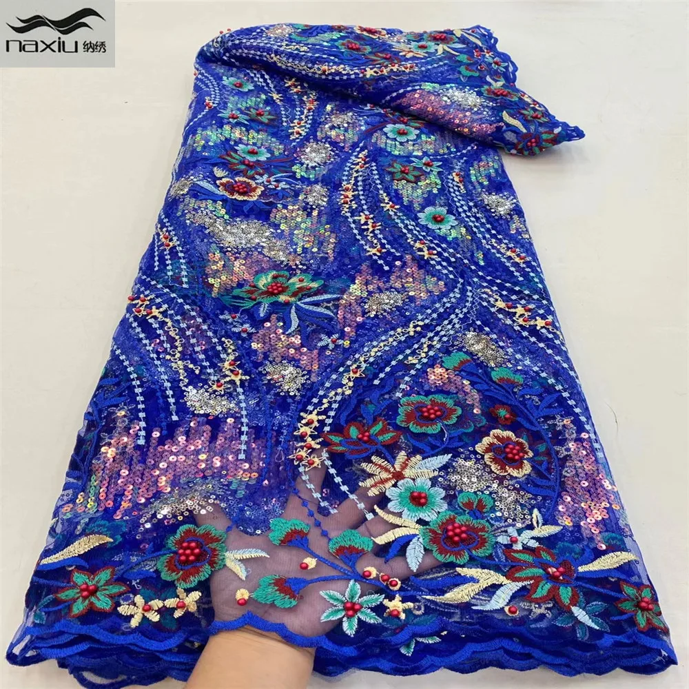 

Madison 2021 African Sequins Lace Fabric High Quality French Lace Fabric For Party Dress 5yards Nigerian Lace Fabric