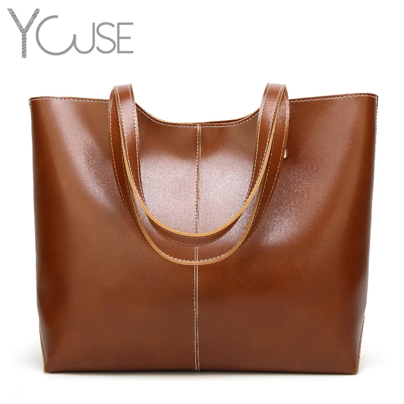 

YOUSE Vintage Oil Wax PU Leather Women's Tote Large Capacity Women Handbags High Quality Office Ladies Shoulder Bags 2021 Tote