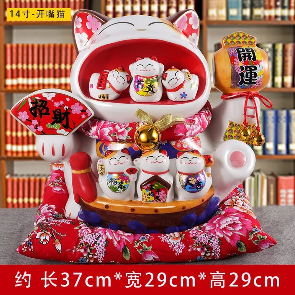 

14Inch Ceramic Large Lucky Cat Japanese Maneki Neko Home Ornament Fortune Cat Money Box Piggy Bank Figurine Feng Shui Decoration