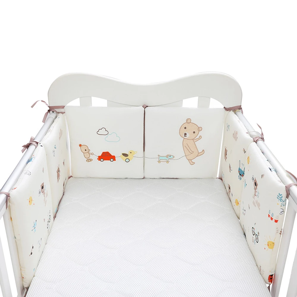 

6 Pcs Safety Crib Bumper Embroidery Bedding Set 30*30cm Newborn Baby Cot Protector Cradle Cushion Girl Boy Bedroom Accessories