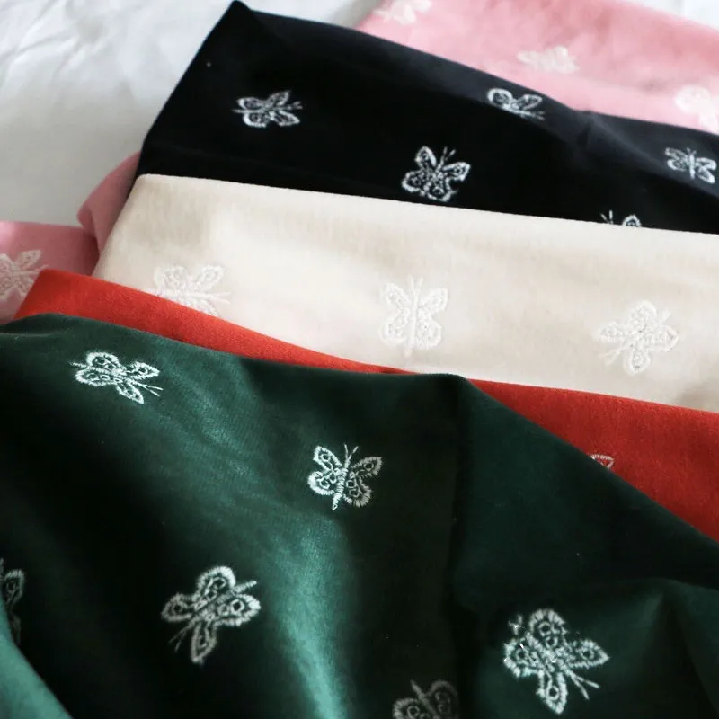 

150cm Width Ins Canary Velvet Butterfly Embroidered Shirt Dress Cheongsam Suit DIY Cloth