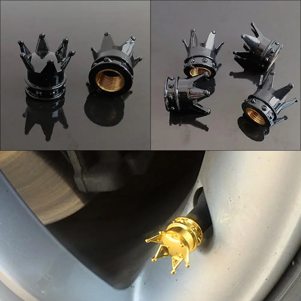 

4pcs Kings Crown Tyre Tire Wheel Stem Valve Air Dust Cover Caps For Car