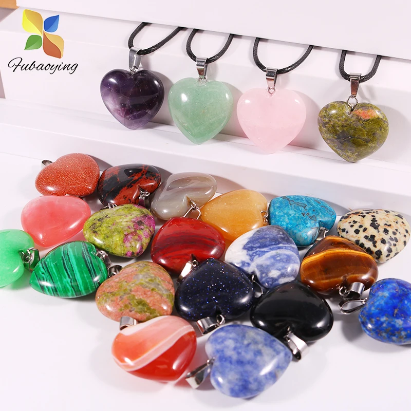 

2021 Fashion Natural Stone 100PCS 25mm Crystal Heart Pendants And Necklaces Charm Diy Accessories For Jewerly Making Gift