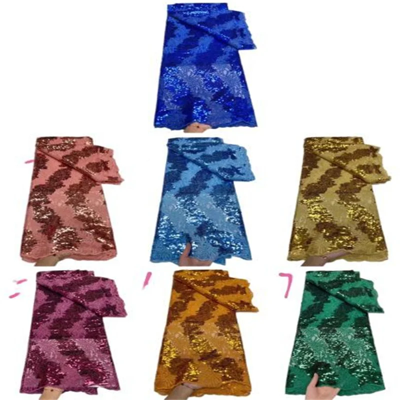 Королевский синий африканский сетчатый кружевной материал с блестками 3D