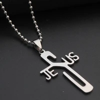 1 stainless steel english initial letter jesus cross pendant necklace personality alphabet christian faith necklace jewelry