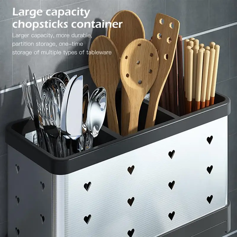 

Tube Spoon Storage Box Rack Kitchen Cutlery Organizer Tableware Draining Chopstick Cage with Water Outlet Tray 2021 the new