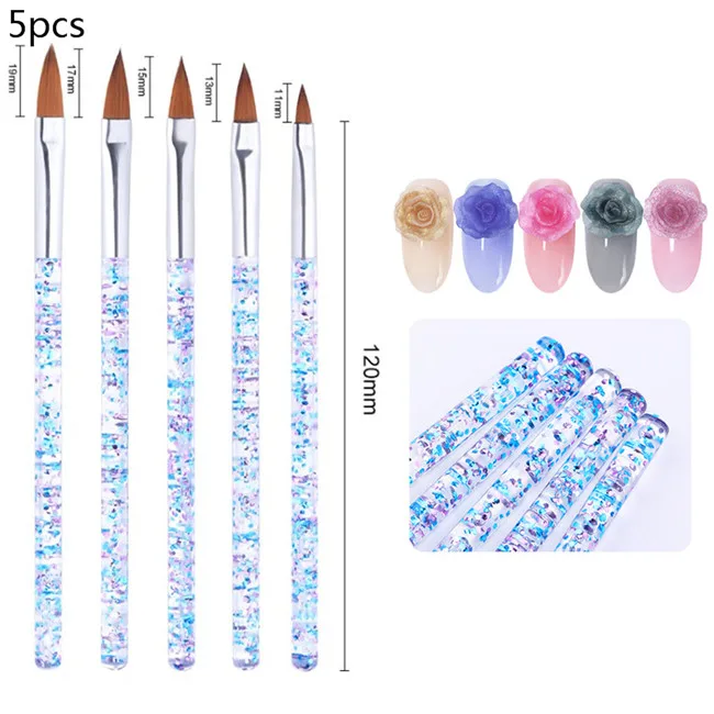 5pcs brush Ur Sugar 20 г акриловый порошок кристалл полимер дизайн ногтей накладные кончики ногти художественный строитель розовый белый для маникюра полимерные инструменты - Цвет: 5pcs brush