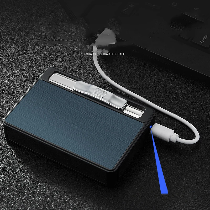 Зажигалка с USB зарядкой и чехол для сигарет ветрозащитная беспламенная