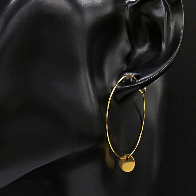 Женские круглые серьги из нержавеющей стали набор 6 пар серег золотого цвета E612879