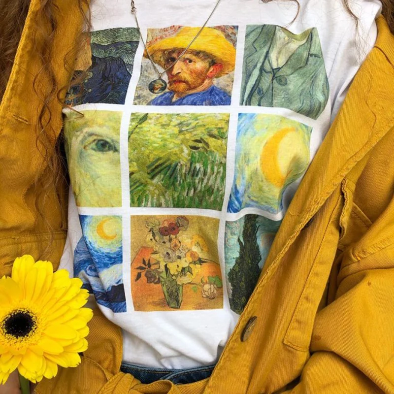 Женская футболка с короткими рукавами и принтом Ван Гога Повседневная летняя