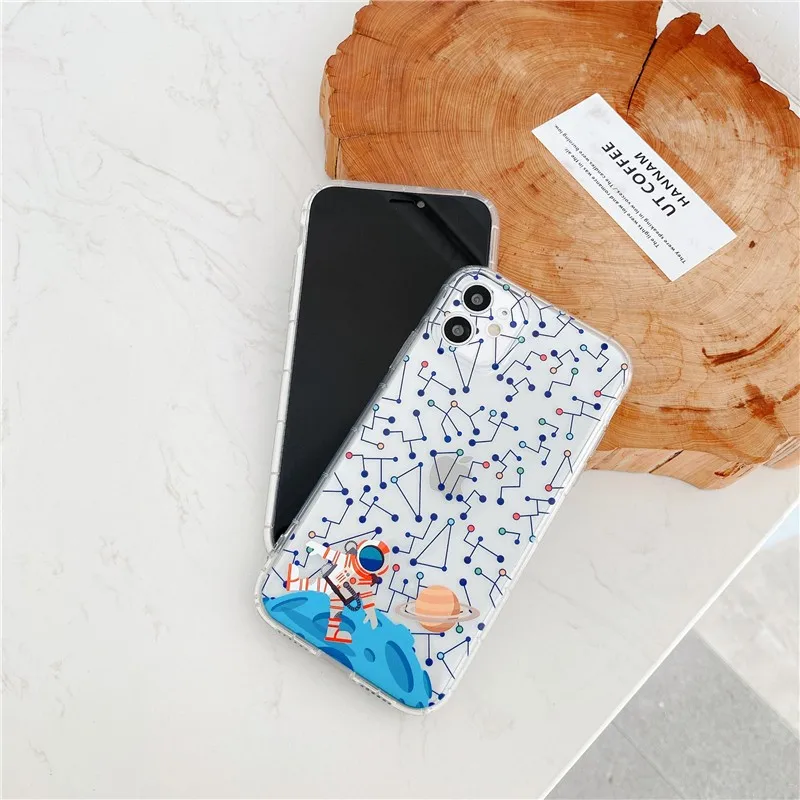

Cartoons clear Astronaut Couple's soft Case For iPhone 11 12 Pro Max mini 7 8 Plus XR X XS MAX SE 2 luxury phone cover fundas