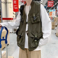 2021 men tactic jackets multi pockets sleeveless coats casual streetwear cargo ins summer trendy loose plus size 3xl harajuku
