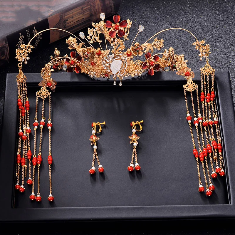 Свадебные украшения для волос невесты Большая Золотая жемчужина Цветочная