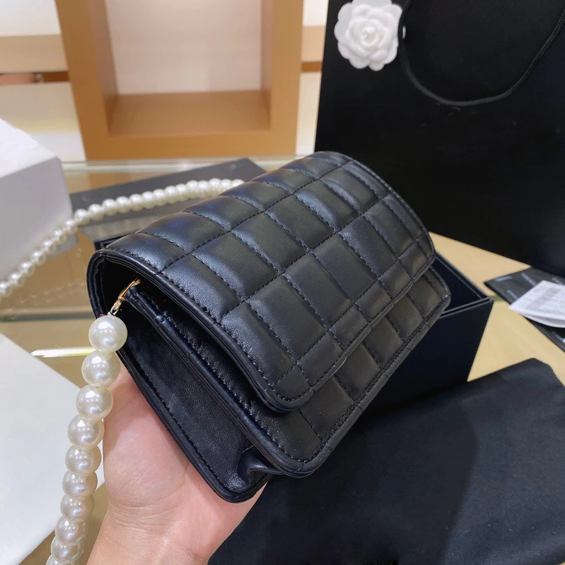 

With Logo Bags for Women Fashion Simplicity One Shoulder Messenger Bag Pearl Strap Multiple Colour Lattice Small Square Bag