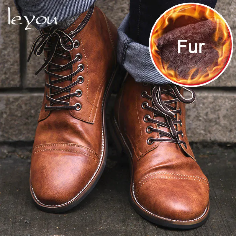 Мужские Винтажные ботинки из искусственной кожи в стиле ретро мотоциклетные