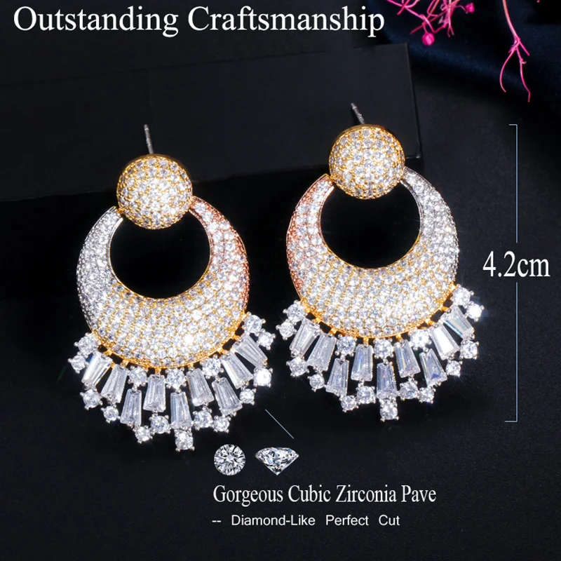 Серьги-подвески женские из желтого золота с инкрустацией E574 Геометрическая