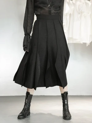 Dark wind autumn winter wool cut edge thick pleated lady show thin half-length skirt