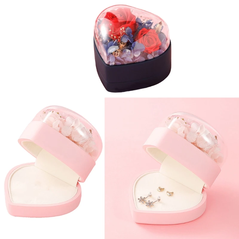 

Preserved Flower Rose Jewelry Box Eternal Rose Valentine's Day Gift Box Never Withered Roses Ring Earring Holder For Her