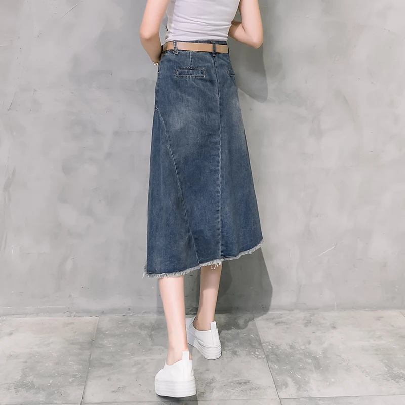 Облегающая джинсовая юбка средней длины с высокой талией Джинсовая