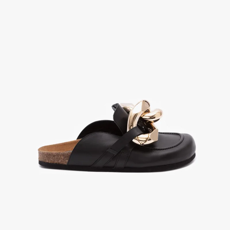 

Holiday Baotou half-tow female big gold chain platform mules with large size slippers slippers women flat slippers for women