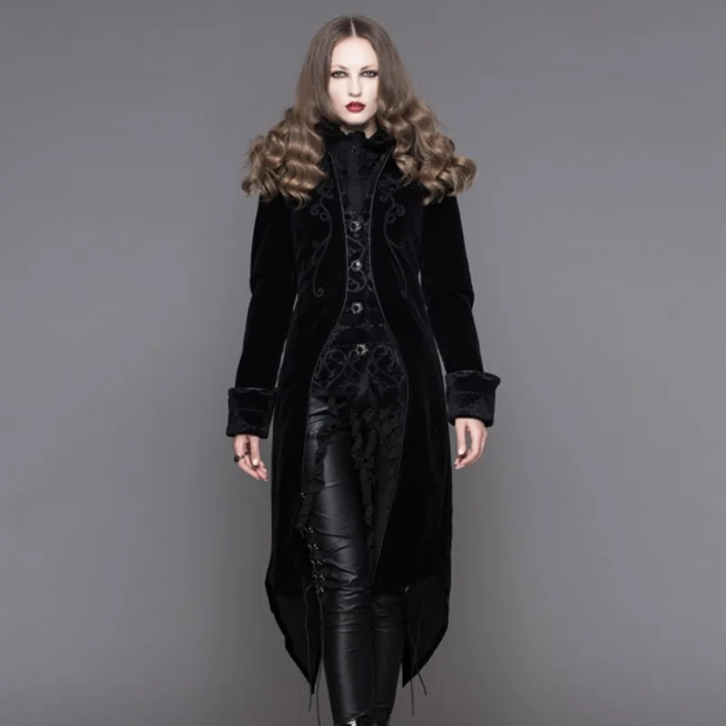 Модное зимнее женское длинное пальто Devil в стиле стимпанк длинный вечерние чкот