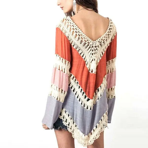 

2020 Women Beachwear Cover-ups Summer Vintage Hollow Out Tassels Beach Top Cotton Tunic Swimsuit Cover Up Sarong Swimwear Bikini
