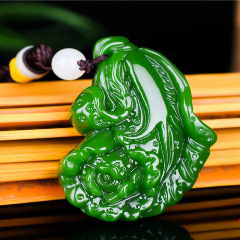 Китайский натуральный зеленый нефрит капуста кулон ожерелье ручной резной Шарм