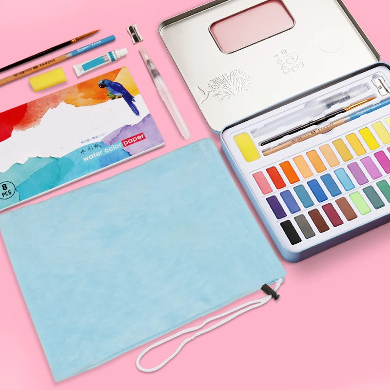 Набор акварельных красок ярких цветов Акварельная бумажная Палетка с кистью для