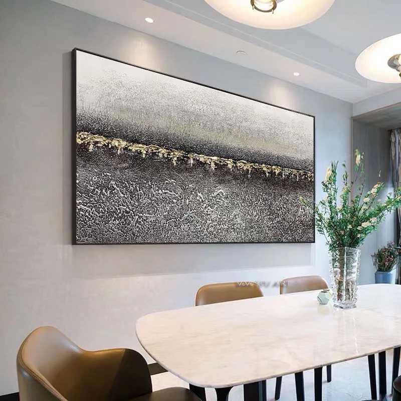 

100% Handmade Abstract Golden Paint Painting Modern Canvas Art Fashion Wall Pictures for Living Room Big Gray Posters