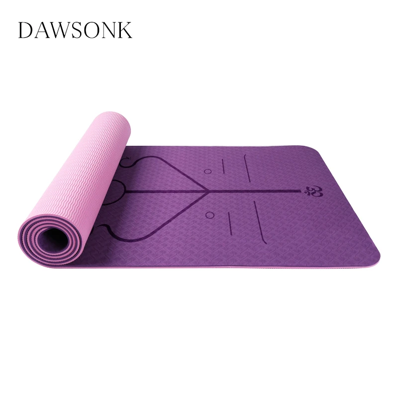 

TPE Two-color Yoga Mat Thick Body Position Line Non-slip Fitness Pilates Exercise Gymnastics Health And Beauty 183*61*0.8cm