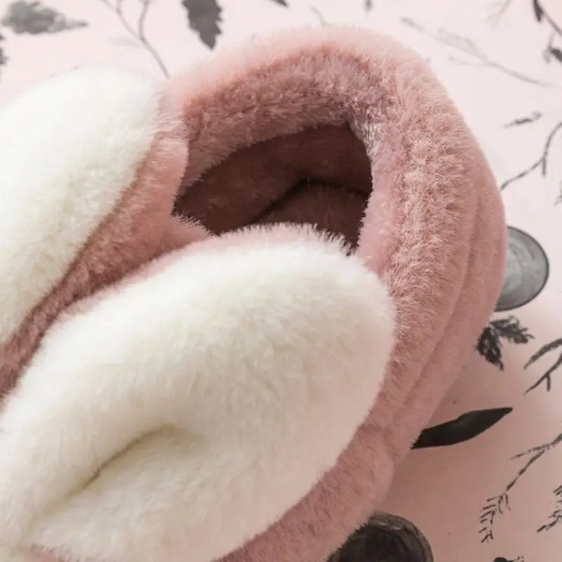 

Infant Kids Winter Fuzzy Warm Home Slippers Cartoon Rabbit Ears Non-Slip Shoes