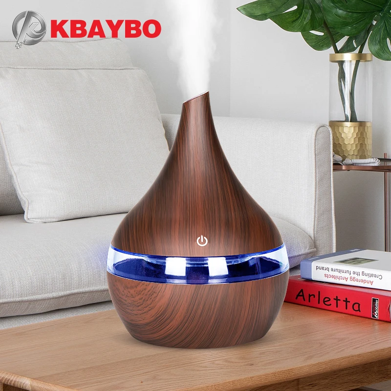 

KBAYBO 300ml USB Electric Aroma air diffuser wood grain Ultrasonic humidifier cool mist maker with 7 colors lights for home